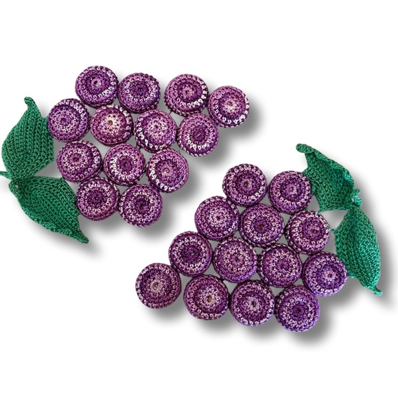 Bottle Cap Crochet Pot Holders Made w/ Soda Pop Caps Grapes Antique Trivets - Picture 1 of 4